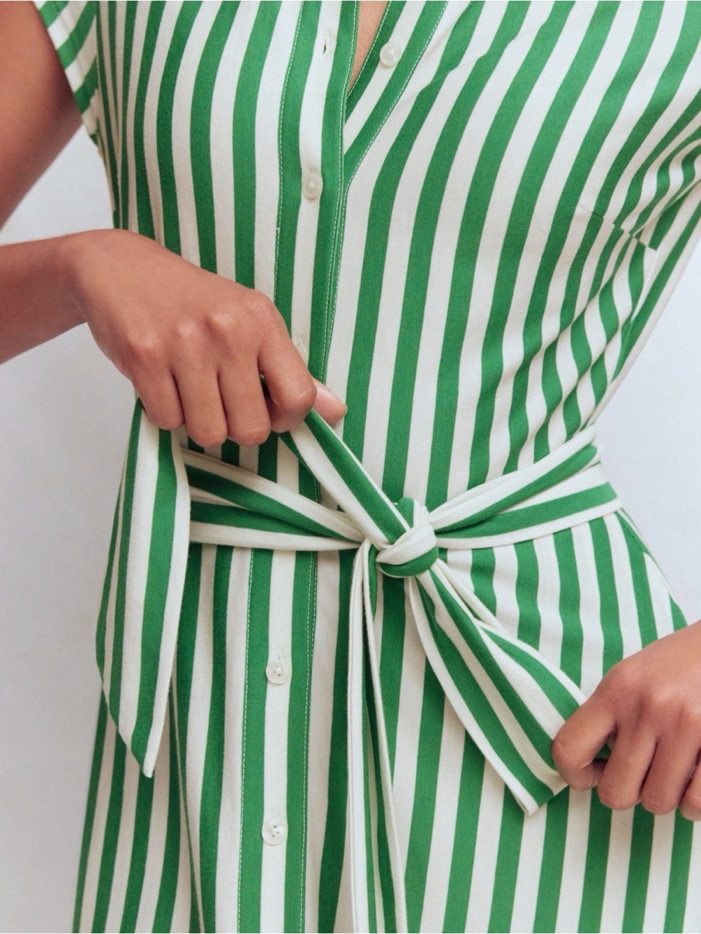 NWT Boden LIBBY Green & White Striped Midi Shirt Dress Sz 10R - Picture 3 of 16